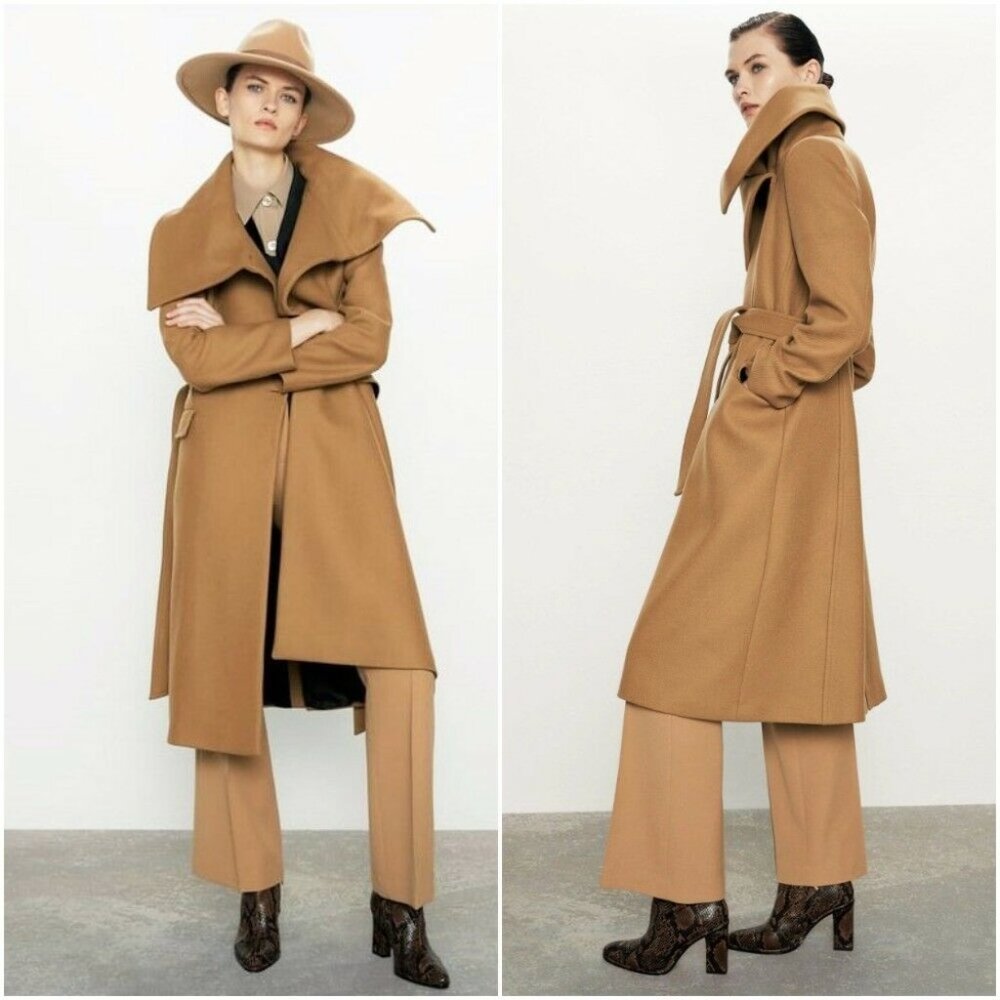 New Zara camel wrap coat wool blend